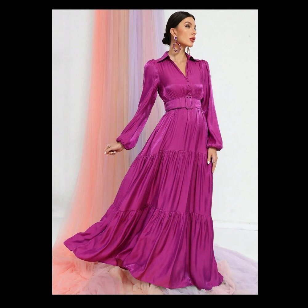 Faereisty Purple Lantern Sleeve Maxi Dress Sz 2X